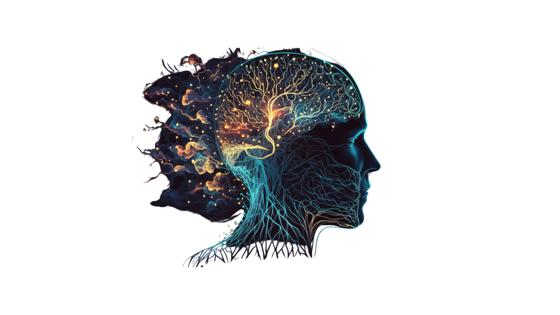 Human profile illuminated by artificial intelligence connections